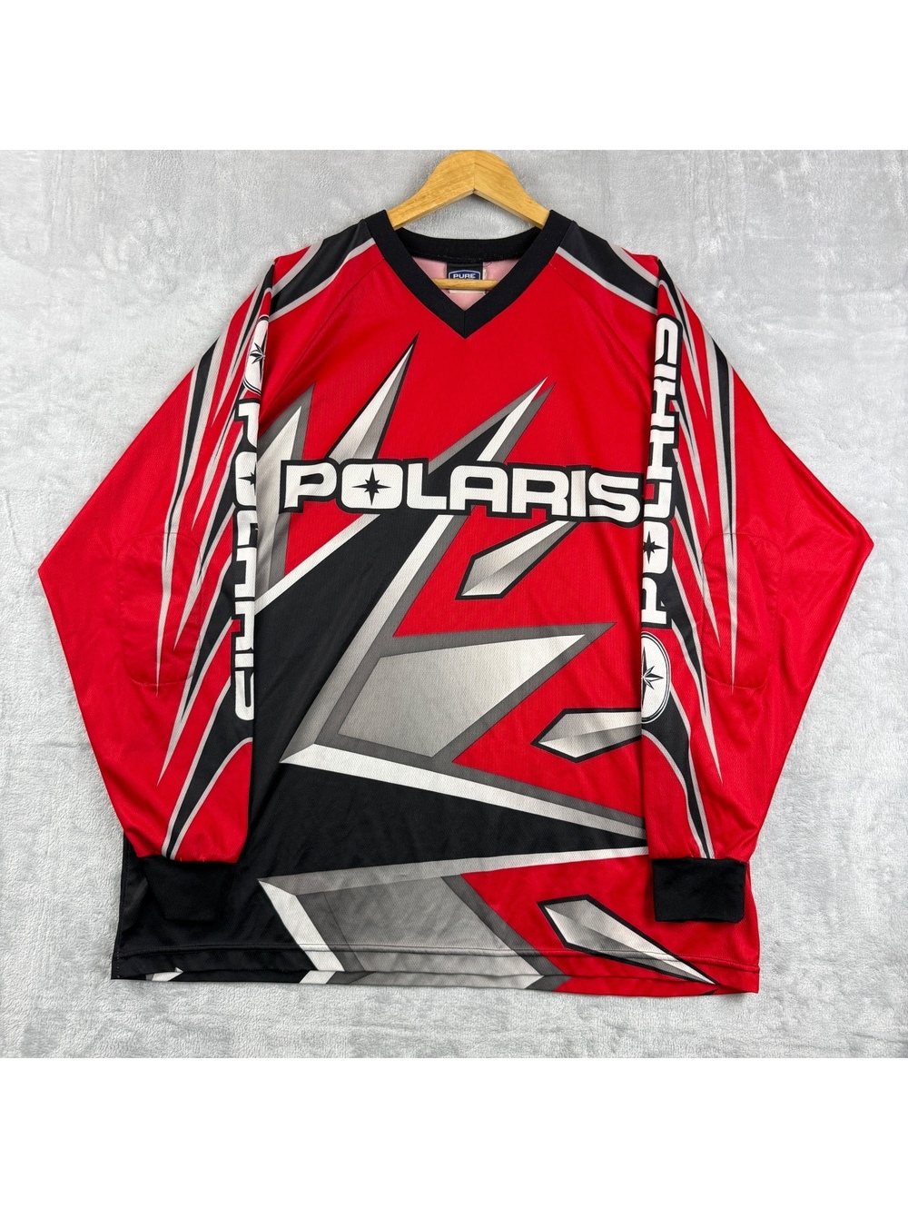 VTG PURE Polaris Red Black Long Sleeve Motocross Jersey Racing MX ATV Off Road L